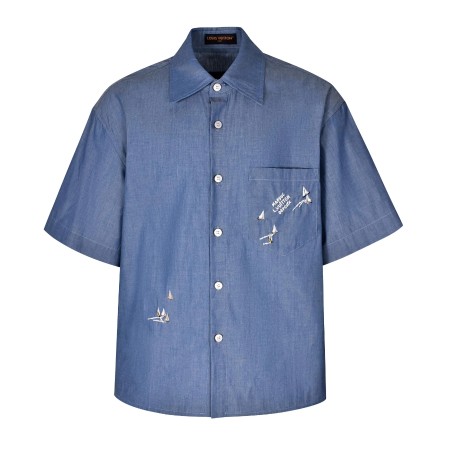 루이비통 엠브로이더드 샴브레이 쇼트 슬리브드 셔츠