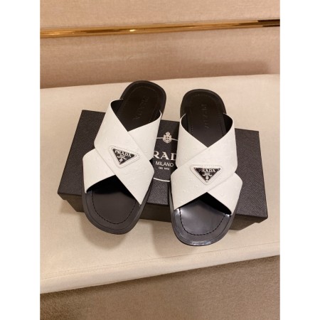 프라다 삼각로고 크리스크로스 슬라이드 남성 슬리퍼