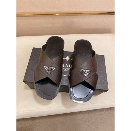 프라다 삼각로고 크리스크로스 슬라이드 남성 슬리퍼
