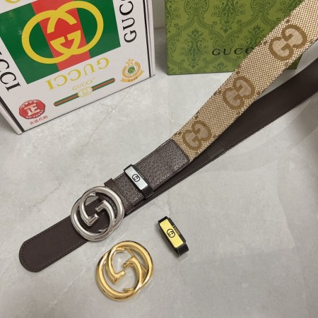 구찌 GG 마몽트 캔버스 및 가죽 벨트 3.8cm