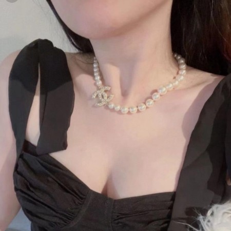 샤넬 100주년 cc 로고 진주 목걸이